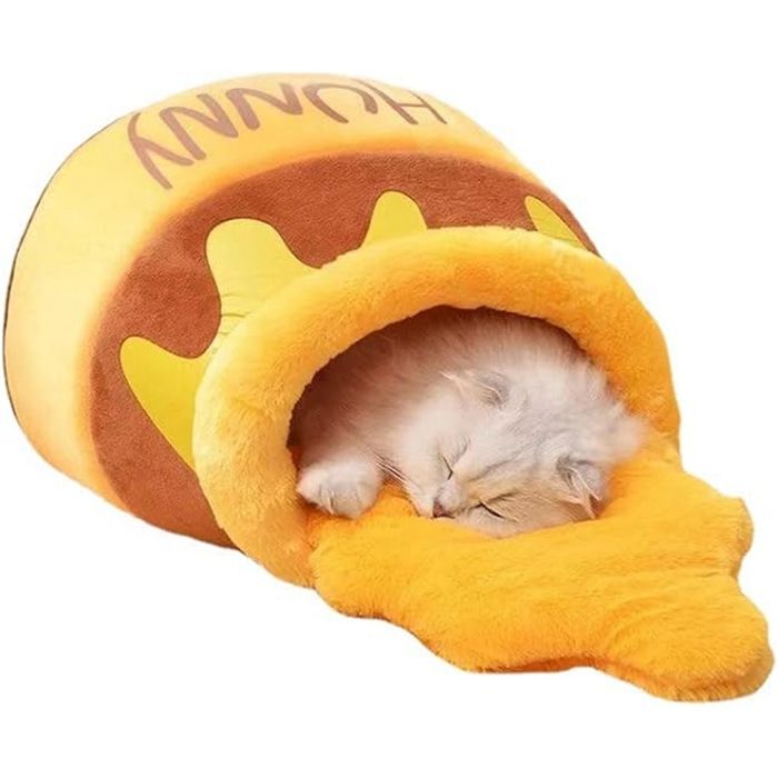 Lit pour Chat Fournitures pour Animaux de Compagnie Tapis en Peluche Universel Panier à Coussin en Forme de Pot de Miel Produit