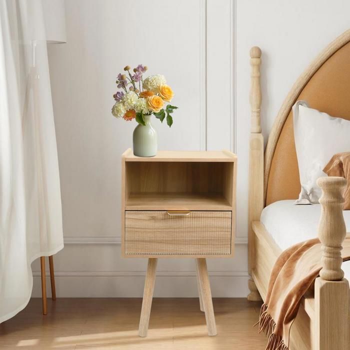 MIPAN.Table de chevet  - Tiroir en Bois - Avec 1 Étagères - Style Moderne - pour Salon Chambre -  65 x 42 x 30 cm - Style 1