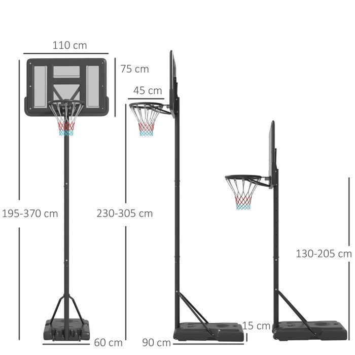 Panier de Basket-Ball sur pied avec poteau panneau, base de lestage sur