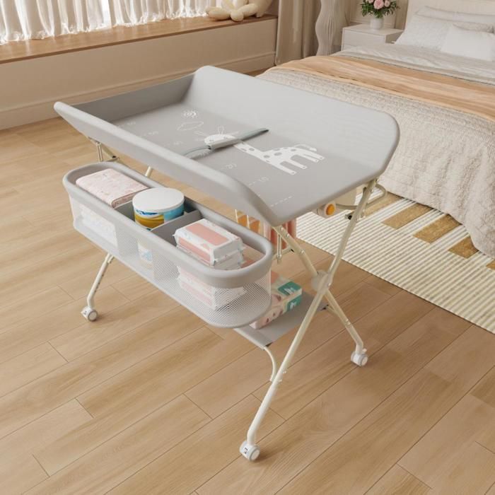 MIPAN.Table à Langer - Commode a langer pour nouveau-né - Pliable+ Réglable Hauteur (83-91cm )- Pour 0-36 Mois - Gris