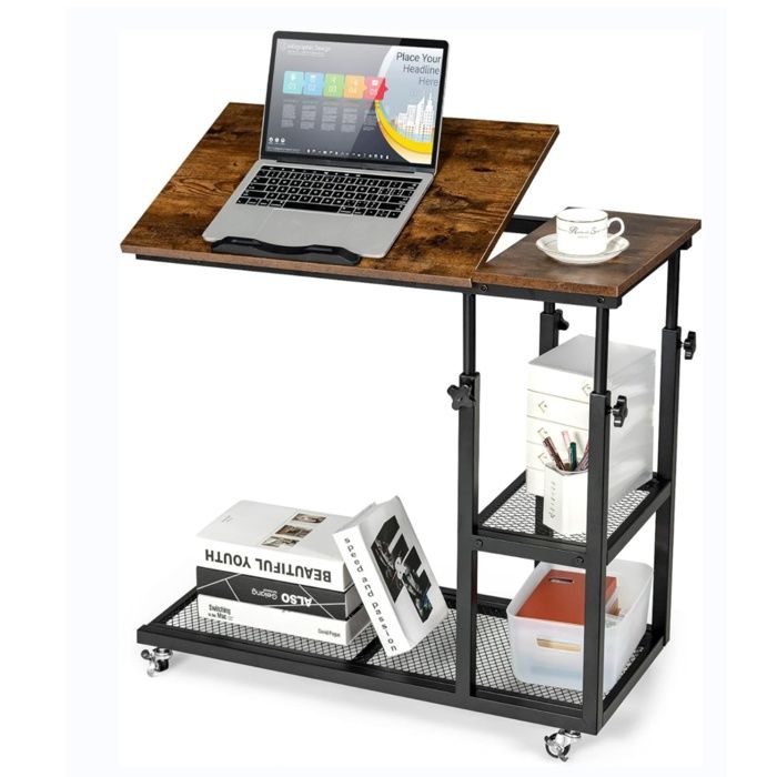 GIANTEX Table dAppoint en Forme de C avec Roulettes Hauteur Réglable 64-95 cm Table de Canapé avec Plateau Inclinable Café GIANTEX Table dAppoint en Forme de C avec Roulettes Hauteur Réglable 64-95 cm Table de Canapé avec Plateau Inclinable Café