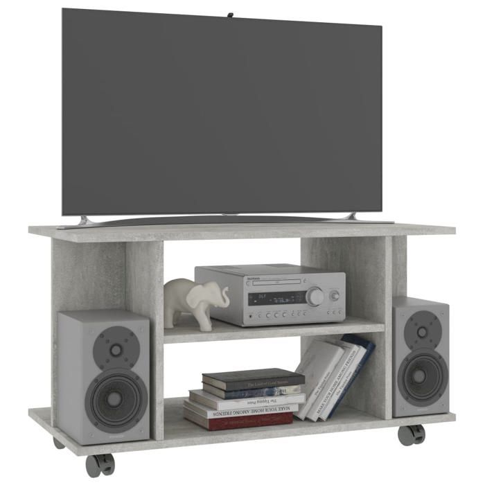 Moderne Armoire TV - Meuble TV - Banc séjour - et roulettes gris béton 80x40x45 cm bois dingénierie LV2555