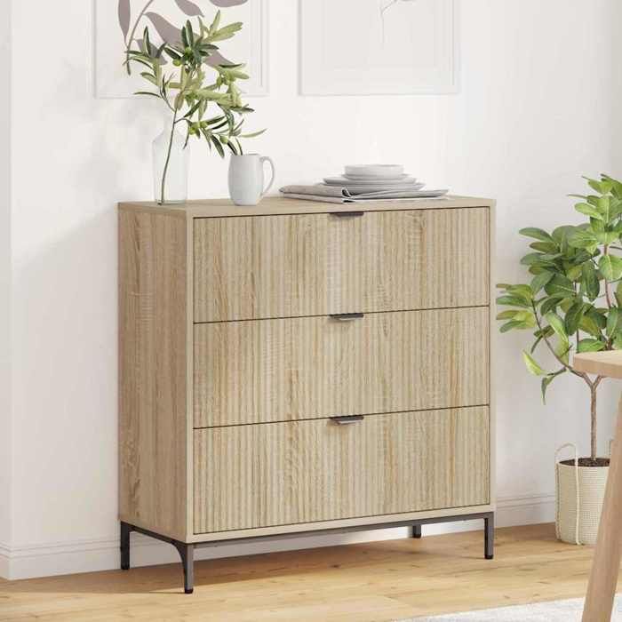 Buffet de séjour chêne sonoma style contemporain en bois dingénierie 79 5x33x82 cm avec tiroir rangement pour pièce de vie