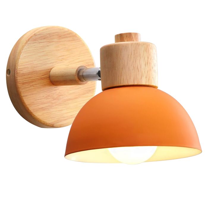 WOTTES 1 x Applique Murale Industrielle Vintage Ø15CM Lampe Réglable en Bois Métal Luminaire Interieur pour Couloir (Orange)