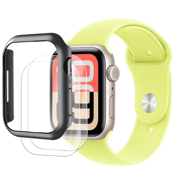 Lot de 2 Verre trempé pour Apple Watch Serie SE 3 2025 44 mm 1 78 + Coque de protection Noir souple silicone - Visiodirect -