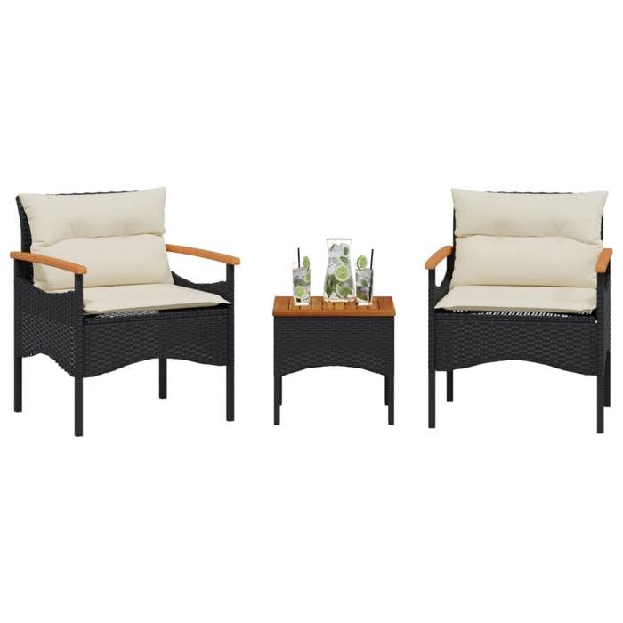 SALE 2026 meuble dextérieur arrière-cour terrasse Noir - Salon de jardin 3 pcs avec coussins noir résine tressée PRO406445896