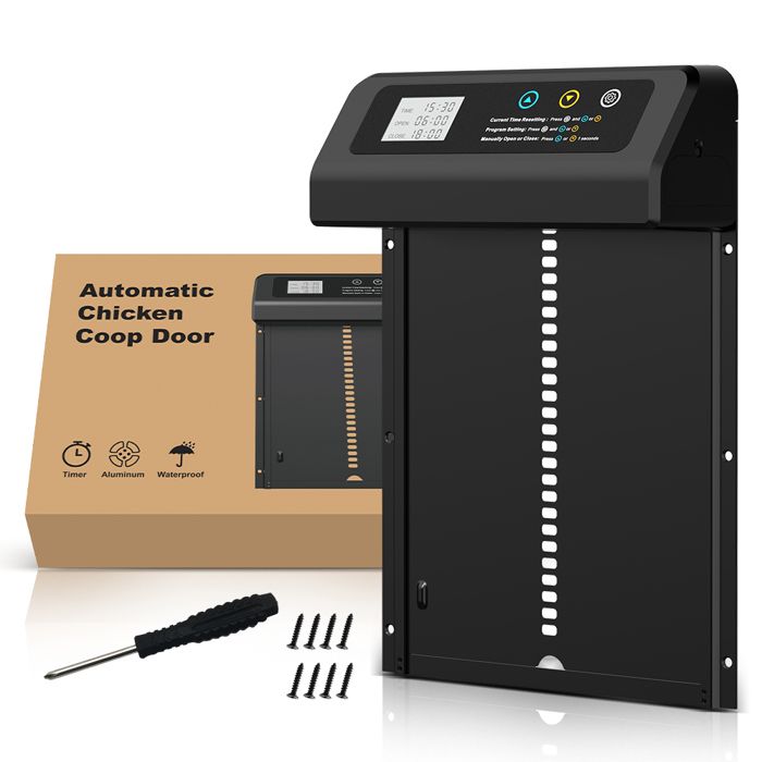 Meilleurs prix pour Porte poulailler automatique - LANTHOUR - LCD programmable - Cadre agrandi - Protection anti-pincement - Alliage alu résistant