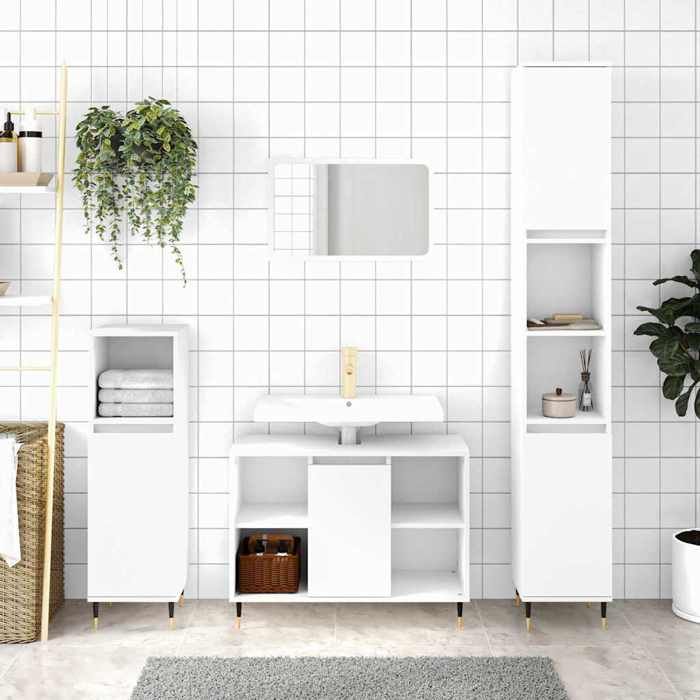 Blanc Armoire de salle de bain SARAZYJ ARMOIRE WC MODERNE blanc 30x30x100 cm bois dingénierie E2256