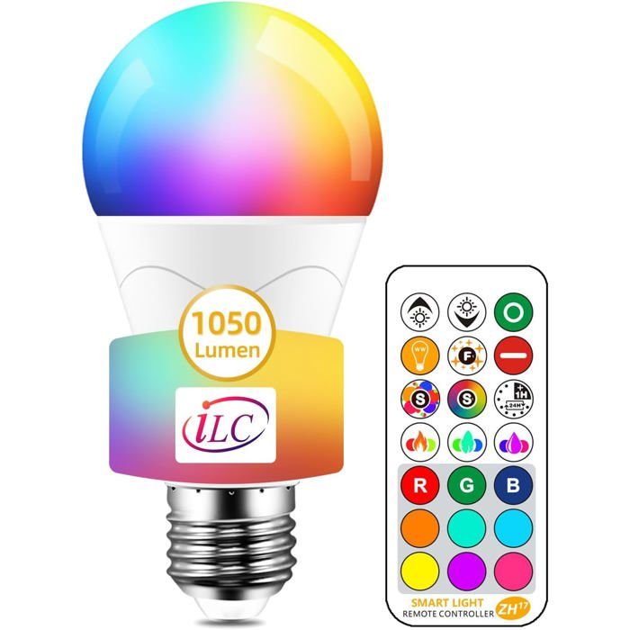 Ampoule LED RGBW dimmable - ESTAMPILLE - Équivalent 85W - Télécommande incluse - Changement de couleur