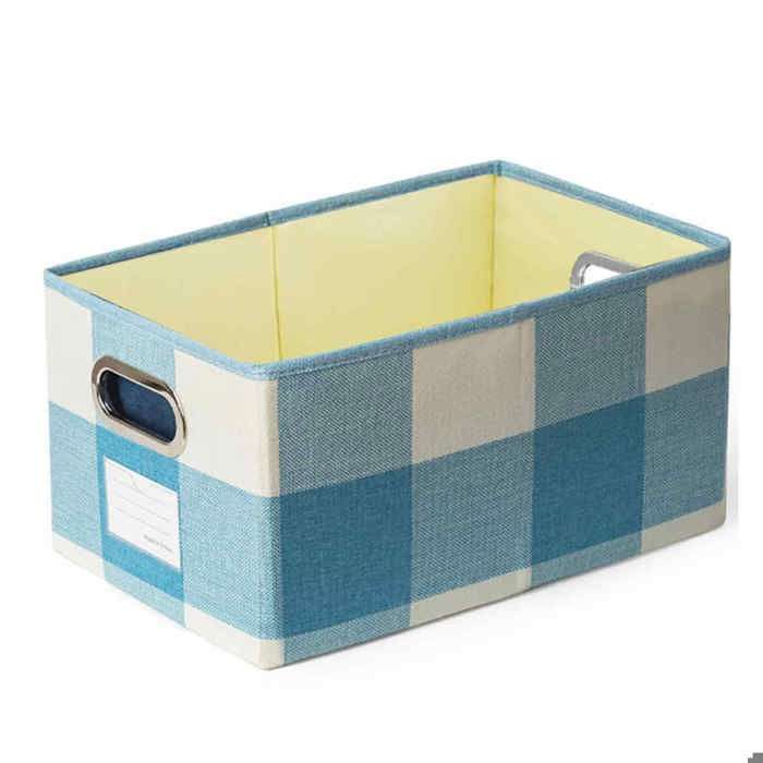 Panier de rangement décoratif en tissu adapté aux armoires étagères chambres etc. avec poignée en métal 30*43*27cm bleu.