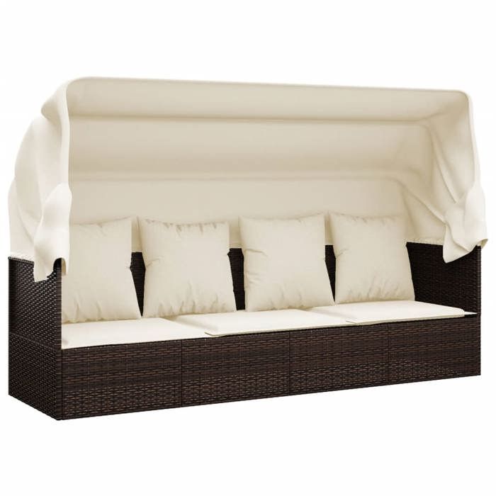 STAR SALE® Lit de jardin( 2 personnes) - Bains de soleil - toit et coussins Marron Résine tressée 203x58x56 cm T3972