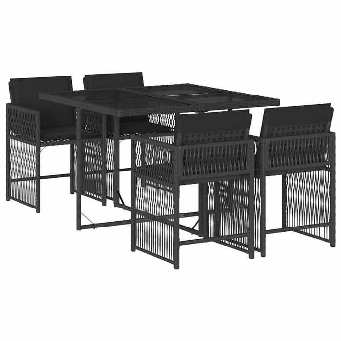 En PromotionMODERNE Ensemble à manger de jardin coussins (5 pcs) - CLOUD - table de Jardin avec 4 chaises - Noir Résine tressée 87
