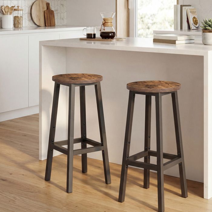 Tabouret de Bar Lot de 2 Cadre Métallique Hauteur 65 cm avec Repose-pieds pour Cuisine Salon Salle à Manger Marron et Noir