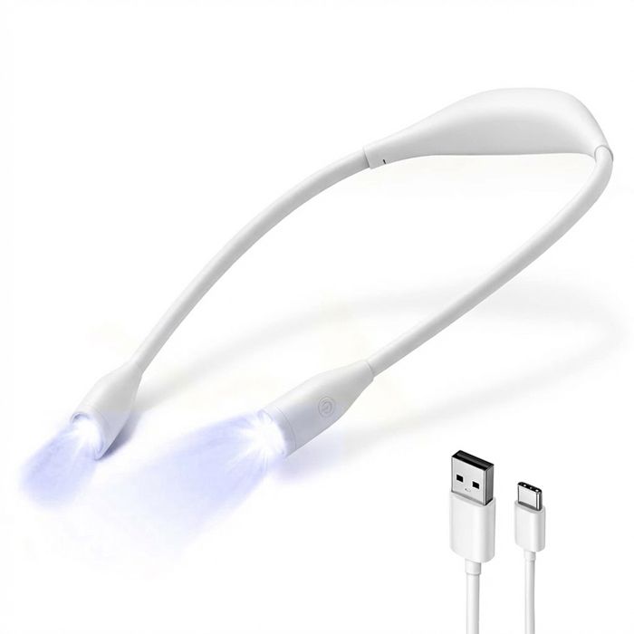 FISHTEC Lampe de cou rechargeable - 3 couleurs 3 intensités bras flexibles autonomie 6-20h. Idéale pour lecture mains libres.