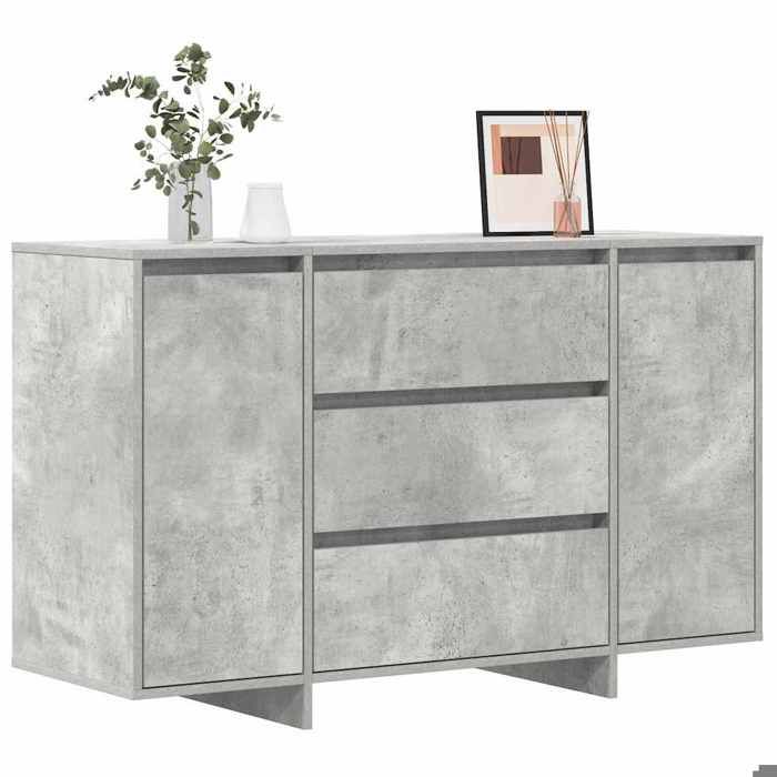 Armoire Vaisselier Durable - Gris - Buffet de cuisine - avec Rangement - Gris béton - 120x41x75cm - Bois dingénierie LH8189955