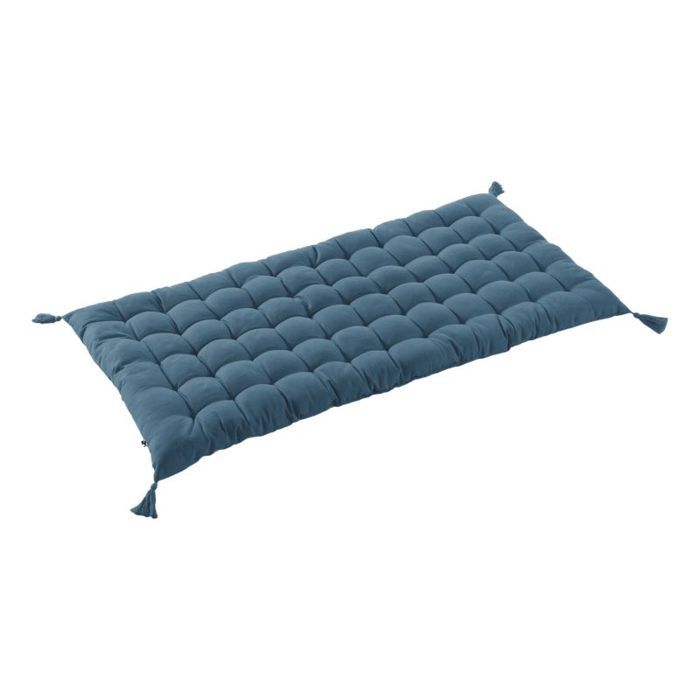 Matelas de sol avec pompons déperlant - Anti-UV Outdoor Kala en Coton 60 x 120 cm lEffet Papillon - Bleu Jean