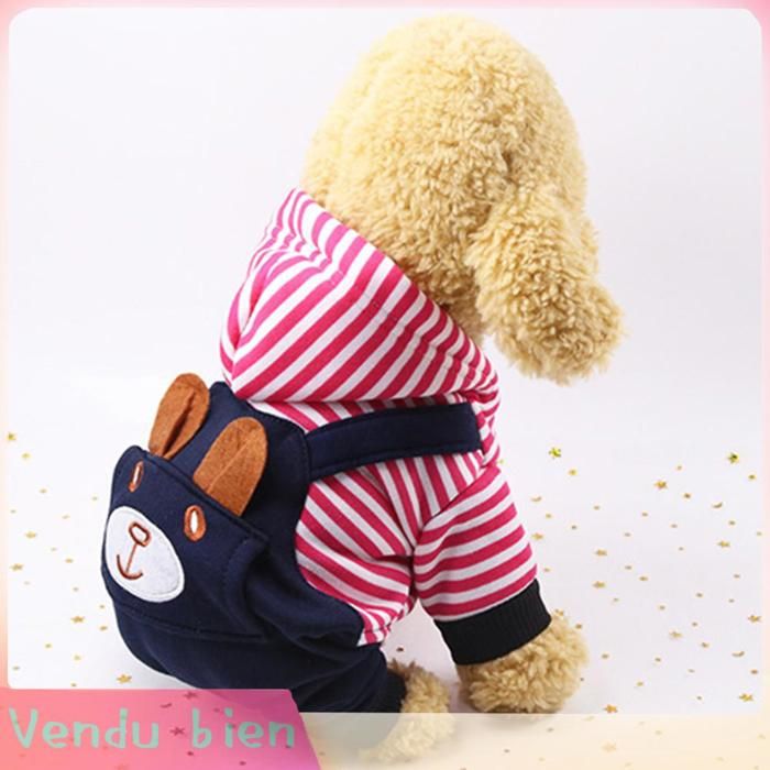 Garosa Vêtements chauds pour chiens Manteau Chaud pour Chien brodé à Rayures Dours -vent à 4 Pattes animalerie blouson