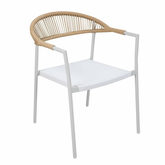 Chaise de jardin en métal et rotin synthétique avec accoudoirs blanc Rhodes - Oviala