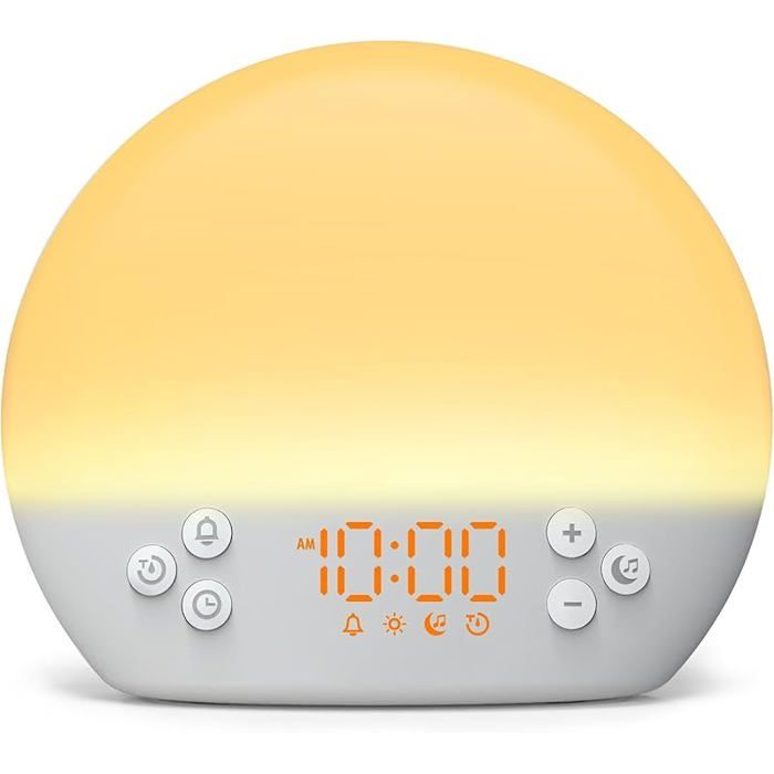 Réveil Lumineux Simulate aube Eveil Lumière Reveil Matin avec Snooze/Minute hine 16 x 5.8 x 14.5 cm Blanc