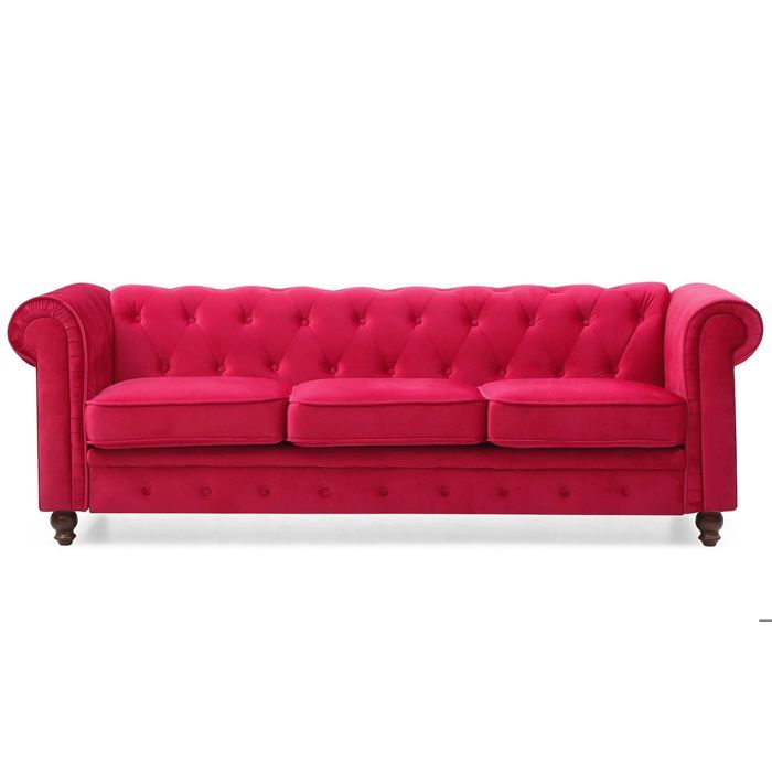 MOSAIKASA Grand canapé 3 places Chesterfield Velours Rouge