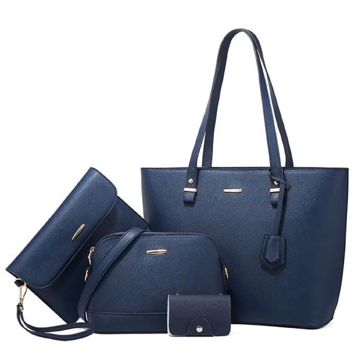 Sac à main femme bleu KENLUMO - dames à la mode Sac Bandouliere Porte Monnaie Tote Bag 4 Pcs Grande Capacité Shopping les loisirs