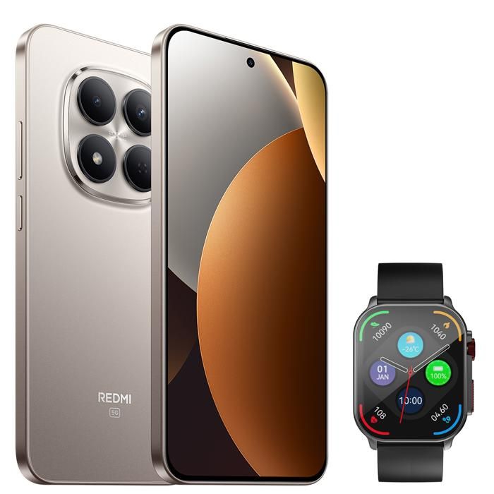 Smartphone Xiaomi REDMI Note 15 Pro 5G 12 Go RAM 512 Go ROM Gris titane Avec Montre connectée