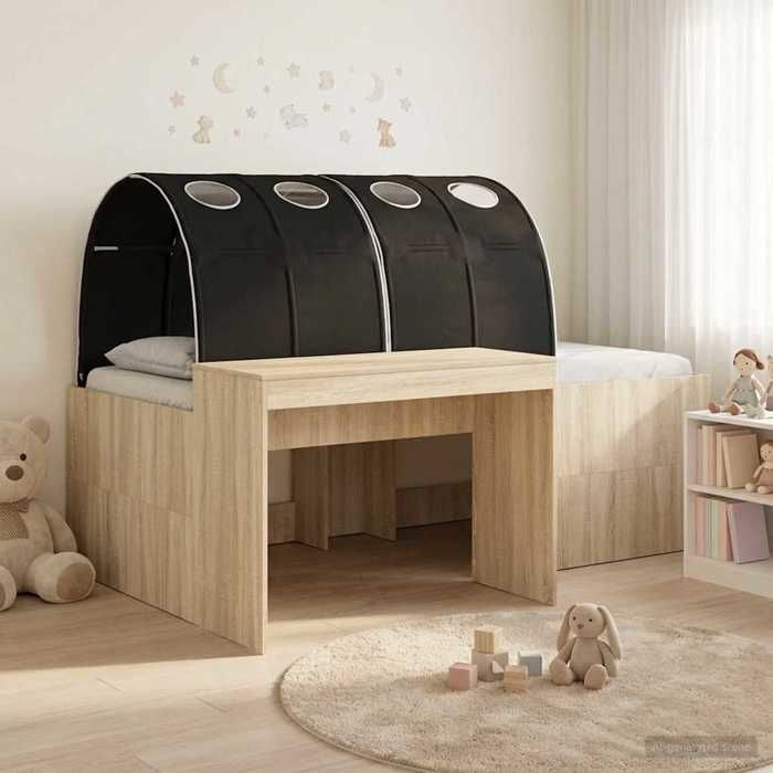 BONNEVIE - 3parcel - Lit haut pour enfants - Lit garçon/fille - Lit chambre - avec bureau 3 pc Chêne Sonoma et noir - meub
