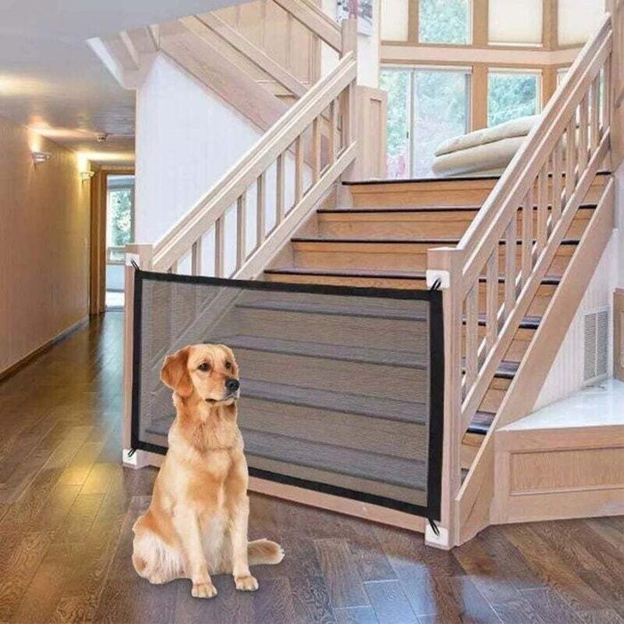 Barrière de sécurité pour chien barrière rétractable pour animaux de compagnie portable pliable noire (180x72 cm)