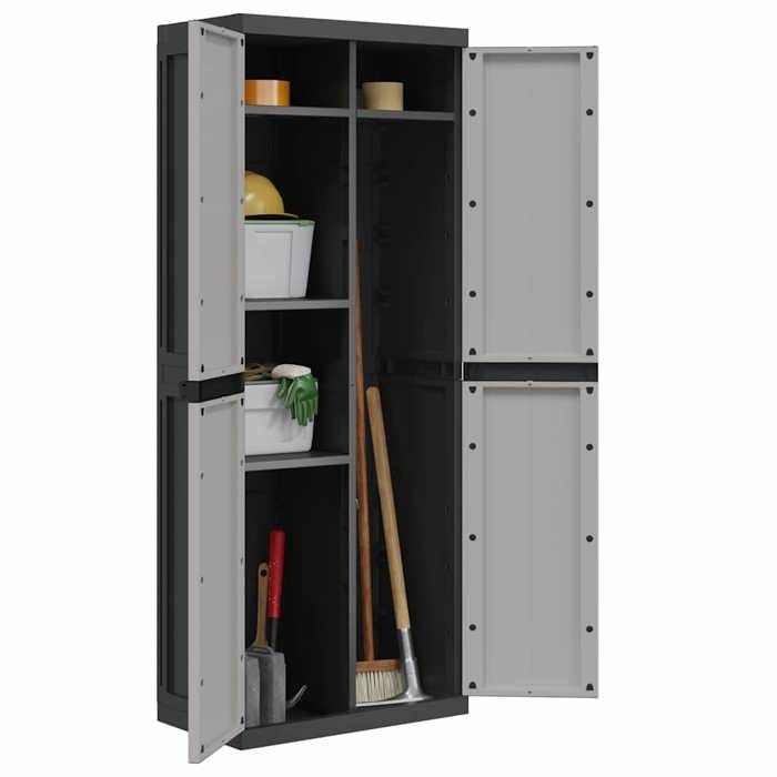 Gris Cabinet rangement Armoire de rangement 1 PC dextérieur gris et noir 65x37x165 cm PP N3456