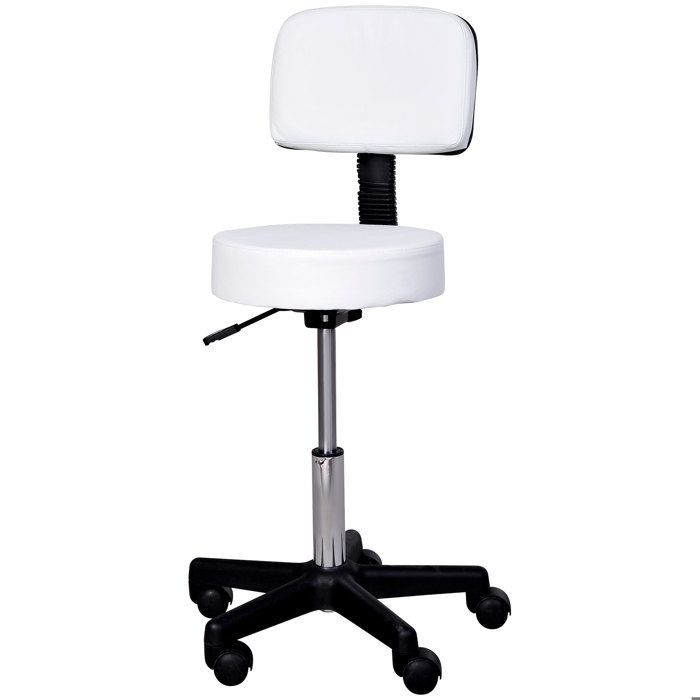 Tabouret de bureau pivotant réglable en hauteur avec dossier blanc Φ35 x H72-84 cm