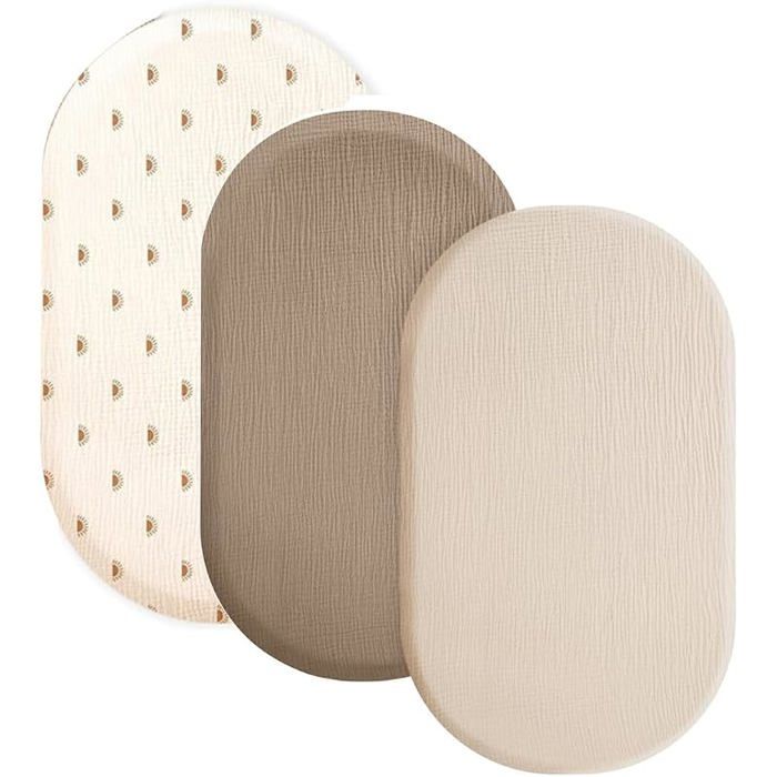 Eurpand Lot de 3 Draps Housse Bébé 80x40 cm Coton Brun Drap Housse Berceau Lit Bébé Couffin Matelas Enfant Co DRAP HOUSSE MATELAS