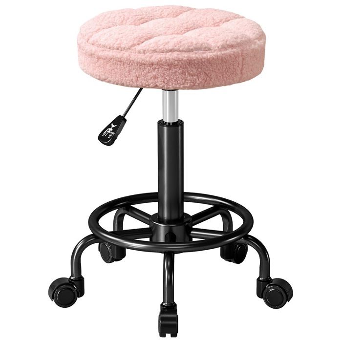 Tabouret roulant réglable en hauteur pivotant 55-66 cm pivotant à 360° Ø50 x 50-66 cm rose