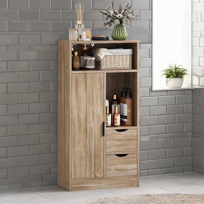 Meuble Bas De Salle De Bain Commode De Salle De Bain Semenier De Salle De Bain en Panneau de particules Bois naturel 50 x 25 x