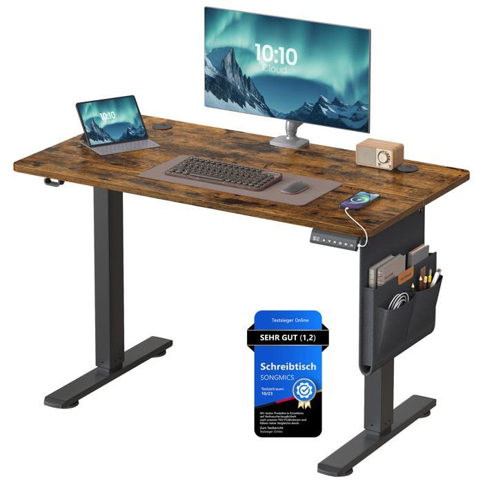 Bureau Électrique Réglable en Hauteur 100 x 60 cm Table Assis-Debout Fonction Mémoire 4 Marron Rustique 100 x 60 100 x 60 BUREAU