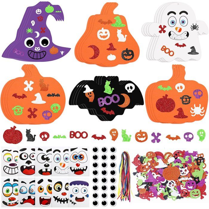 Lot de 290 décorations d Halloween à suspendre pour enfants Citrouilles en mousse chauve souris fantôme et chapeau de sorcière 3 12