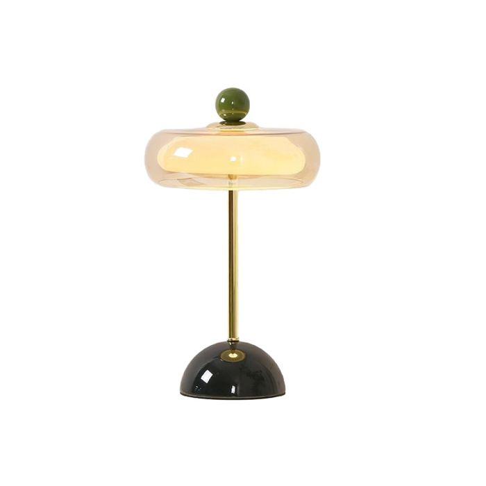Lampe à poser en verre vert bouteille rechargeable tactile 3 températures lumineuses style vintage luxe pour salon et chambre