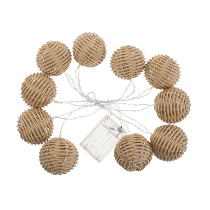 Guirlande Lumineuse de Jardin 10 Boules LED Imitation Rotin