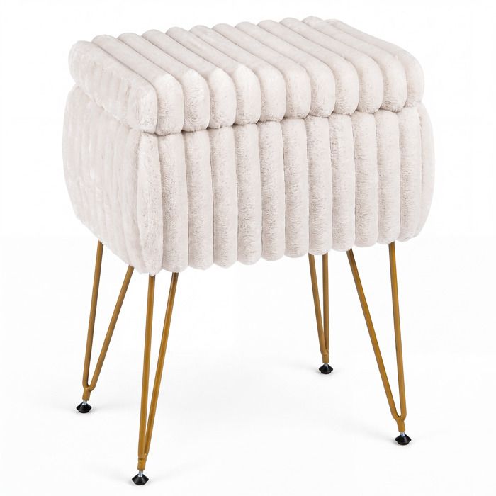 4-en-1 Tabouret Coiffeuse - COSTWAY - 13L 160kg Couvercle Réversible Velours Patins Réglables pour Salon Chambre Entrée Beige