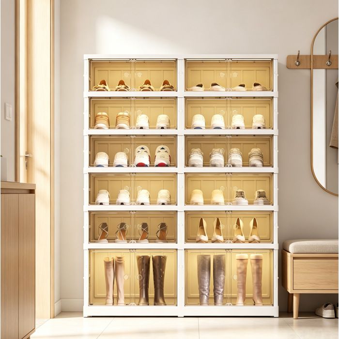 Armoire à chaussures pliable 6 niveaux jusqu’à 24 paires espace bottes PP blanc