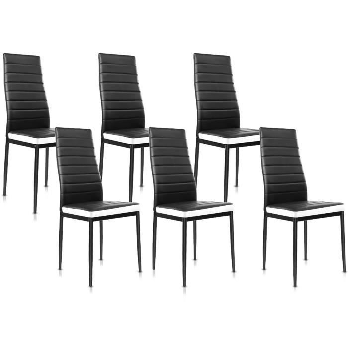 akalnny lot de 6 chaises de salle à manger en simili pu - noir - style contemporain avec bandeau blanc - l 40 x p 47 x h 98 cm