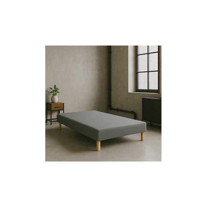 SOMMIER TAPISSIER GRIS 120x190 cm FABRICATION FRANÇAISE ARTISANALE PIEDS OFFERTS HAUTEUR avec PIEDS 27 cm - som120x190gris