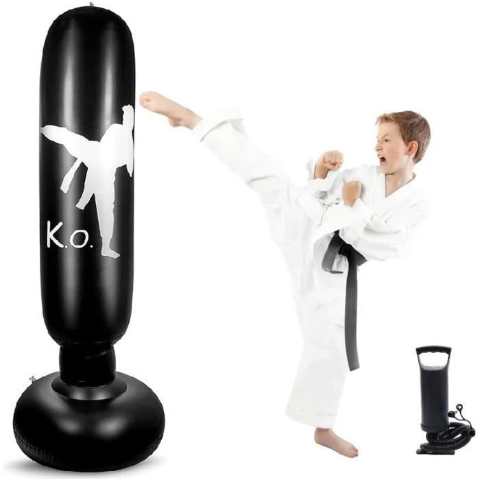 Sac De Frappe Gonflable Pour Enfant – 150 Cm – Design Lion Avec Cornes – Base Stabilisatrice (eau Ou Sable) – Pompe Et Gants Inclus – Pour Karaté, Taekwondo, MMA