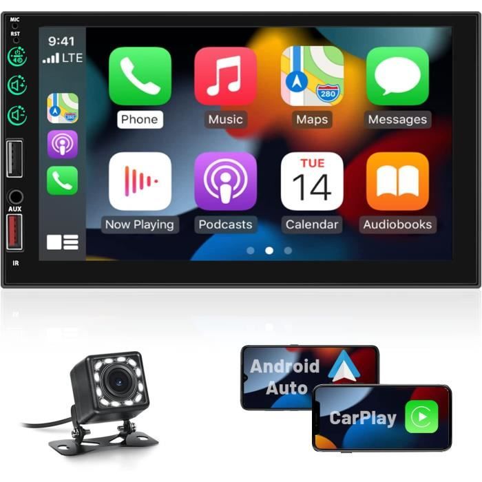 Autoradio Bluetooth 2 Din Carplay Android Auto, 7 Pouces Écran Tactile