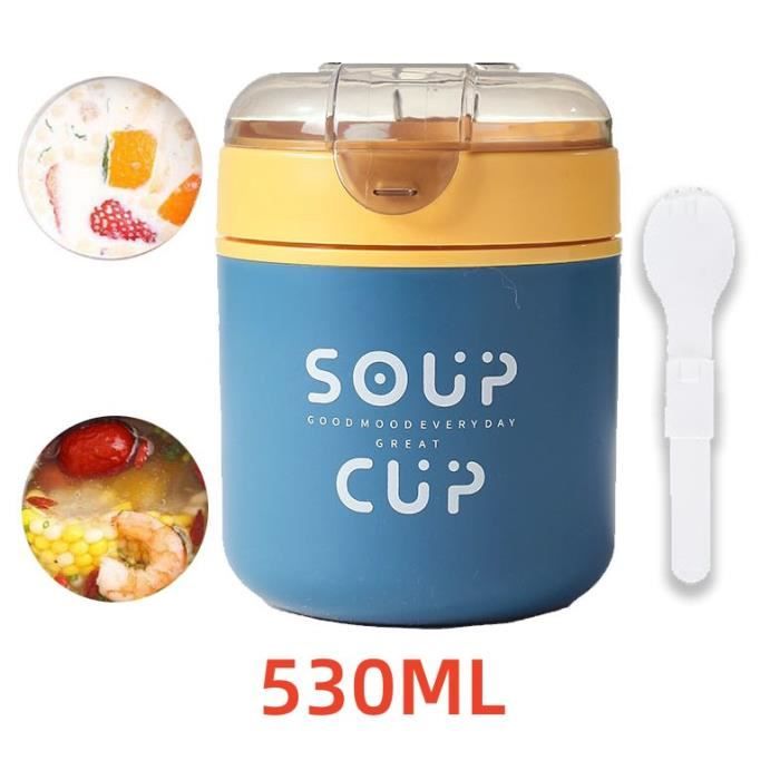 Lot De 2 Boîtes Alimentaires Isothermes Inox - 650ml + 450ml Avec Cuillère - Garde Chaud 12h Pour Repas