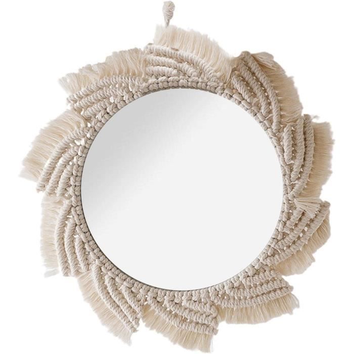 2 Pièces Miroir Mural Boho Avec Frange Macramé - Décoration Murale Ronde Suspendue