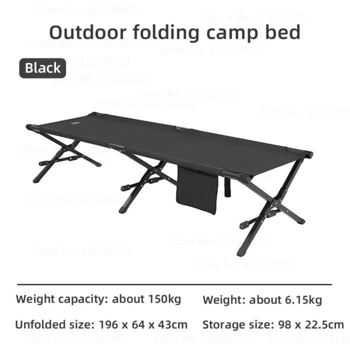 Lit de Camping Pliant Lit de Camping Extérieur Kaki pour Randonnée Sac à Dos Voiture Plage Double Usage