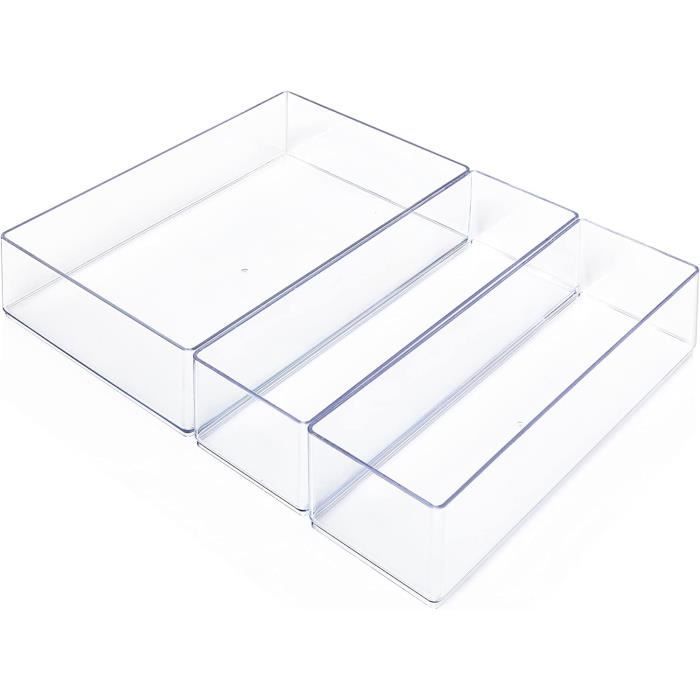 Lot 2 Organisateurs Bureau Acrylique Transparent - 3 Tiroirs - 27,3x17,2x7,3 Cm - Rangement Crayons Fournitures