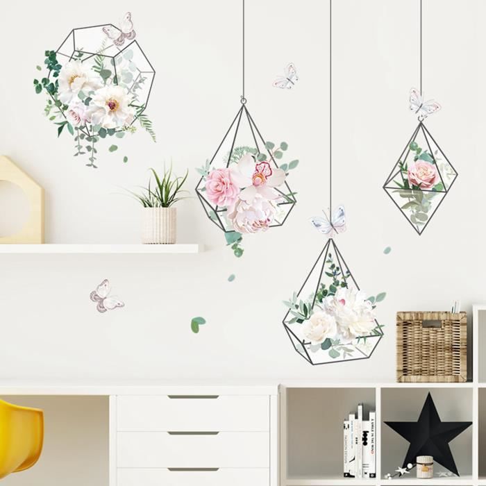 Stickers Fenêtre Fleurs Aquarelle - Film Electrostatique Réutilisable 30x60cm - Décoration Vitre Cuisine
