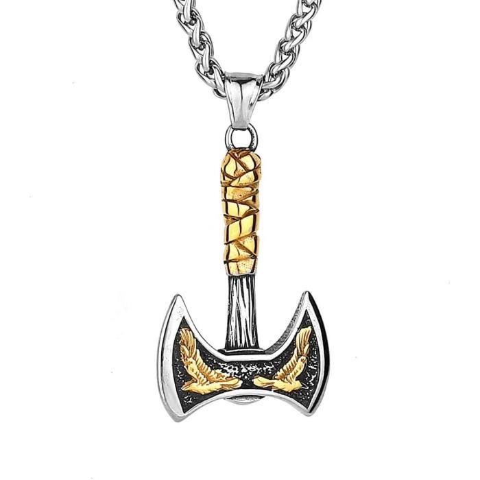 Collier Viking Pendentif Runes Acier Inoxydable - Avec Pierre Onyx Ou Gemme, Cadeau Homme/Femme