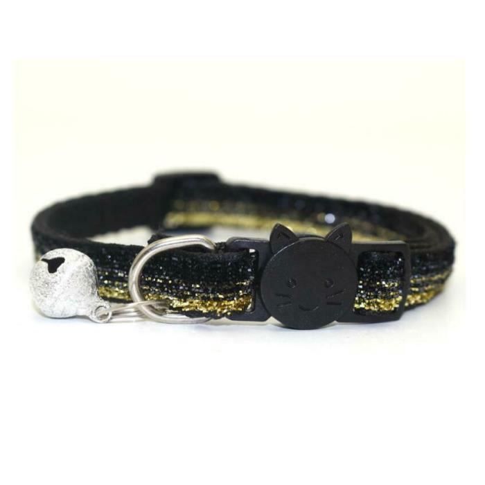 Collier Nylon Anti Etranglement Pour Chat Brillant Avec Grelot Chats Chats Coloris Noir Et Or Cdiscount